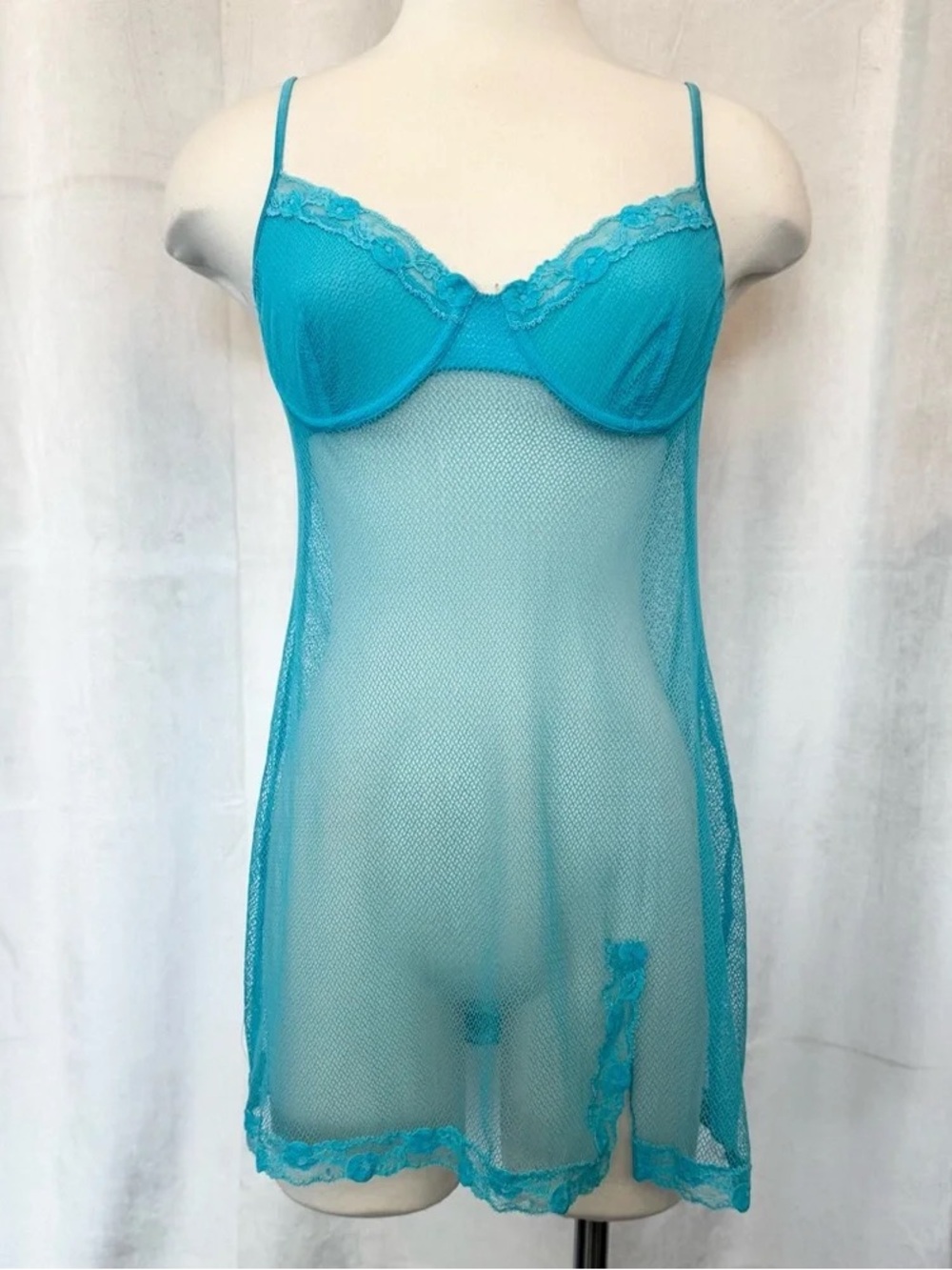 2003 Victoria's Secret Blue Fishnet Lace Dress Y2K Vintage